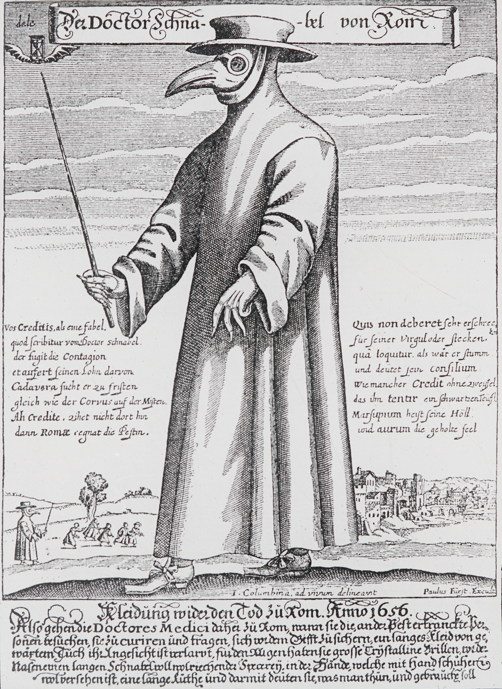 Pestdoktor aus dem 17. Jahrhundert (Glasdia)